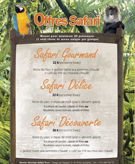formule 3 menus parc animalier monde sauvage safari aywaille